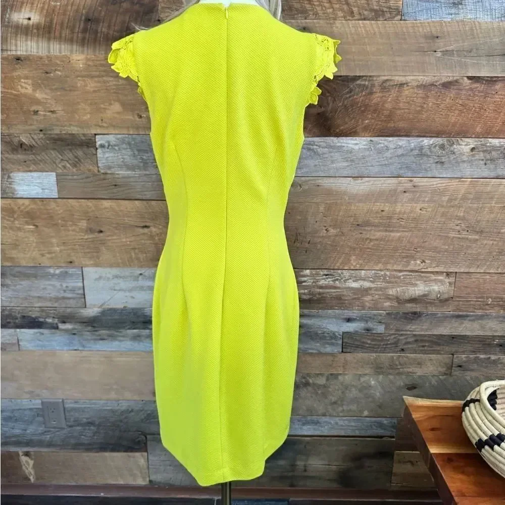 Badgley Mischka Yellow Sheath Dress with Flutter Cap Sleeves